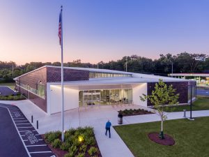 Shepard Library Front Entrance Drone