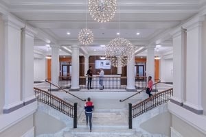 BGSU University Hall Welcome Desk and Grand Staircase
